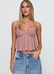 front view of model wearing Princess Polly Corella Top Mauve Sleeveless Plunger 