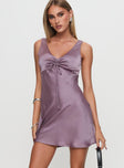 front view of model wearing Princess Polly Kosettina Mini Dress Mauve V-Neck 