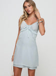 side view of model wearing Princess Polly Supernatural Mini Dress Light Blue V-Neck 