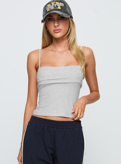 back view of model wearing Princess Polly Race My Mind Top Grey Marle Sleeveless Square Neck 