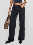 front view of model wearing Princess Polly Serenitia Mid Rise Relaxed Jeans Washed Black Mid Rise 