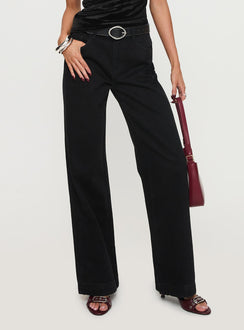 back view of model wearing Princess Polly Jankins Baggy Jeans Black Mid Rise 