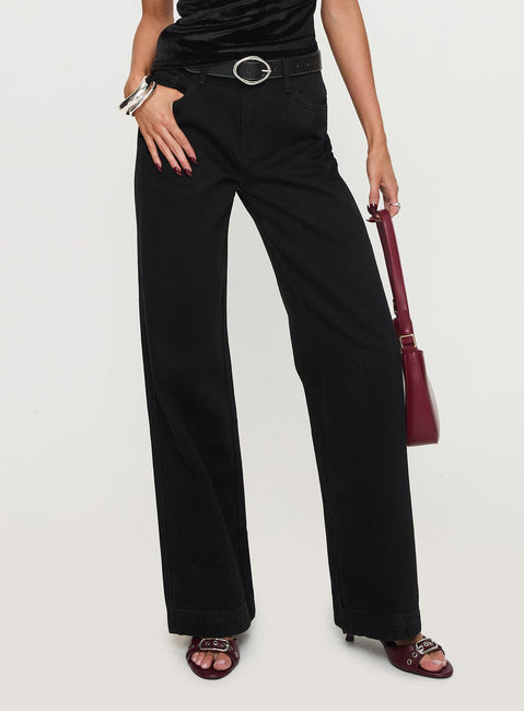 back view of model wearing Princess Polly Jankins Baggy Jeans Black Mid Rise 