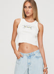 front view of model wearing Princess Polly Dirty Martini Girl Tank White Sleeveless Crew Neck 