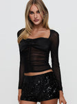 Nelope Ruched Long Sleeve Top Black