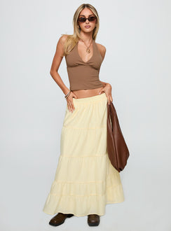   front view of model wearing Princess Polly Garden Party Maxi Skirt Lemon Maxi 