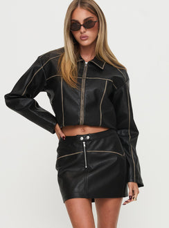   side view of model wearing Princess Polly Autopilot Mini Skirt Black Mini Skirts 