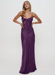 front view of model wearing Princess Polly Linger Bias Cut Maxi Dress Purple V-Neck 