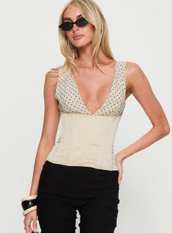 Briannah Contrast Corset Top Cream Polka