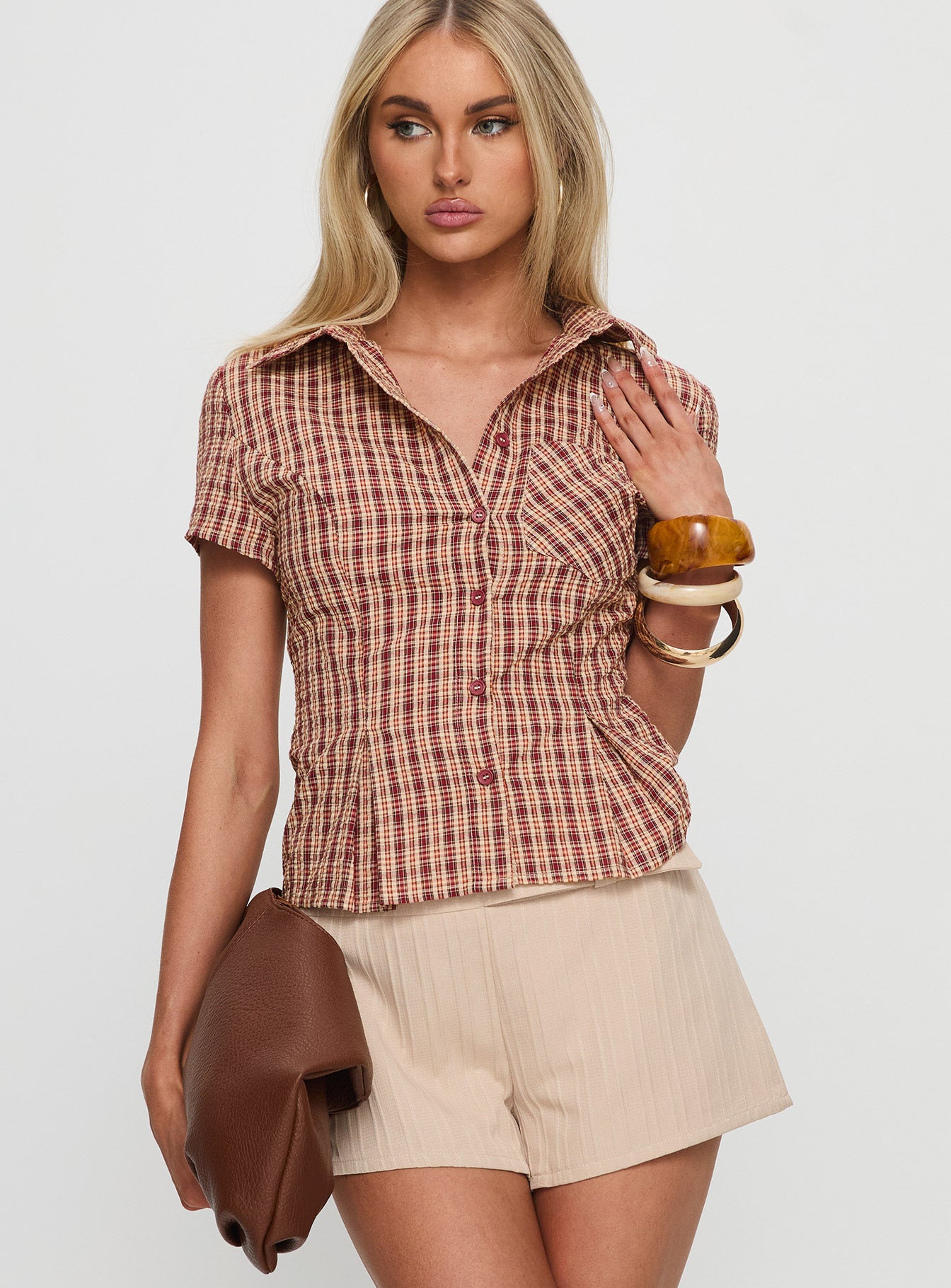 Alma Mater Top Red Check