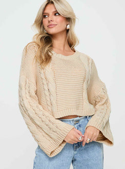 Charel Cable Knit Sweater Beige Princess Polly  Cropped 