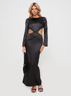 front view of model wearing Princess Polly Lucienne Long Sleeve Maxi Dress Black 