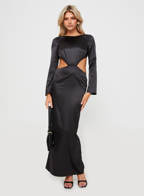 front view of model wearing Princess Polly Lucienne Long Sleeve Maxi Dress Black 