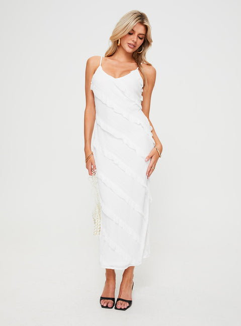 front view of model wearing Princess Polly Lars Maxi Dress White Scoop Neck 