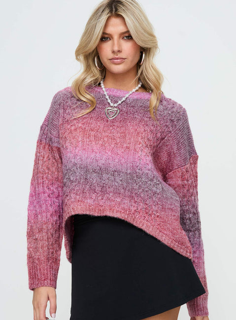 Pomery Cable Knit Sweater Ombre Pink Princess Polly  Cropped 