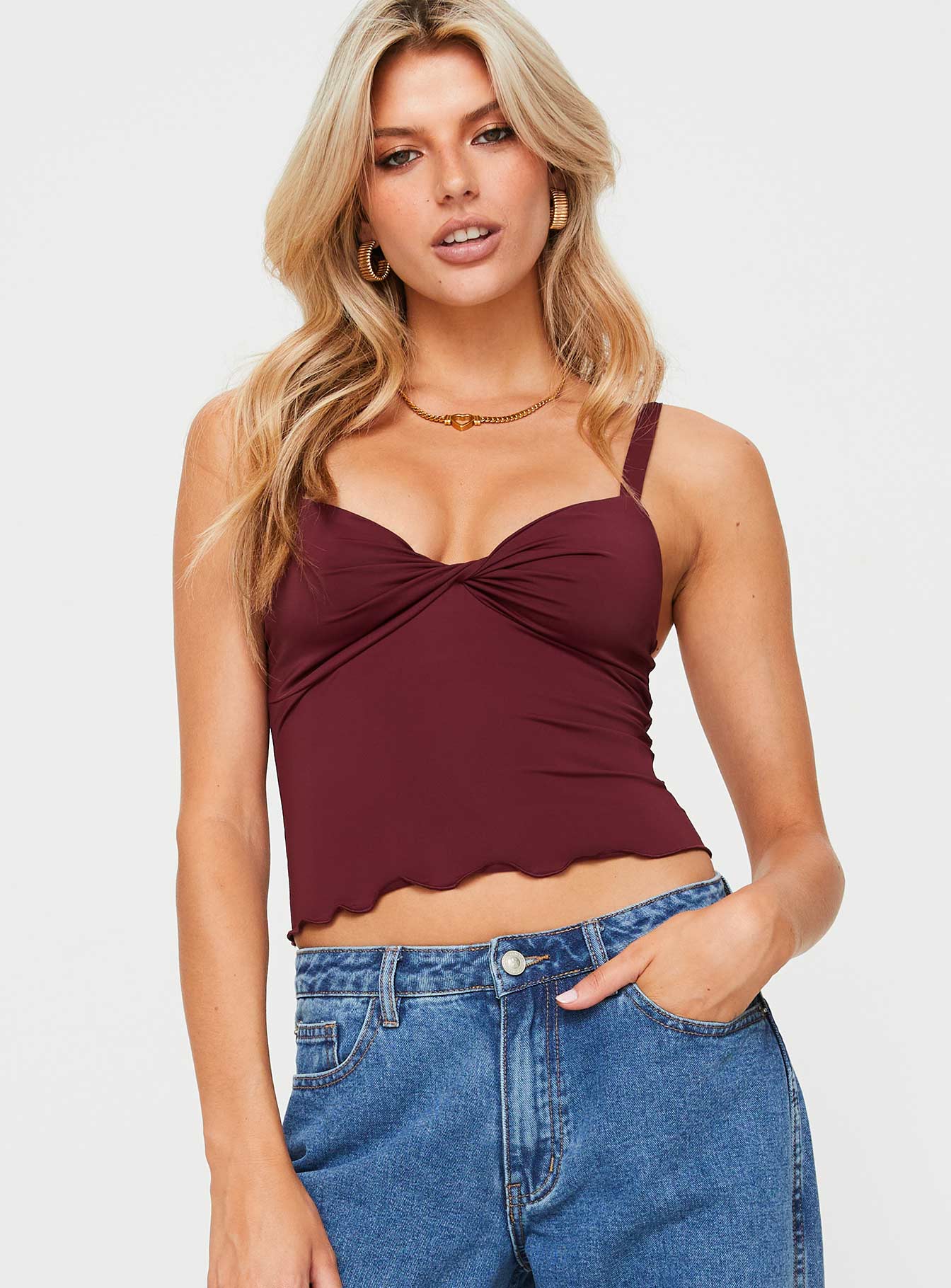 product Princess Polly Sleeveless Asymmetric Neckline  Greyer Top Wine