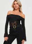 Princes Polly Full Sleeves  Valder Off The Shoulder Bodysuit Black