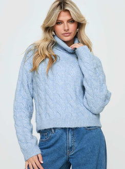 Cathie Turtleneck Cable Knit Sweater Blue Princess Polly  regular 