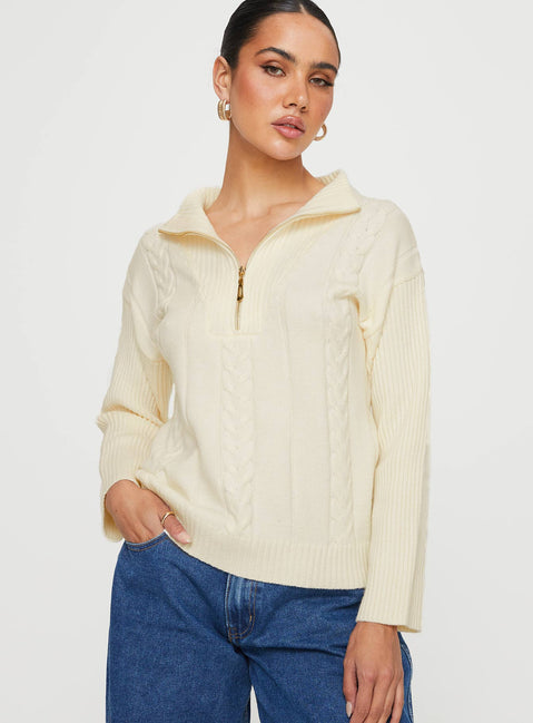 Makai Cable Knit Sweater Cream Princess Polly  regular 