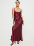 Princess Polly Sweetheart Neckline  Fadyen Bias Cut Maxi Dress Burgundy