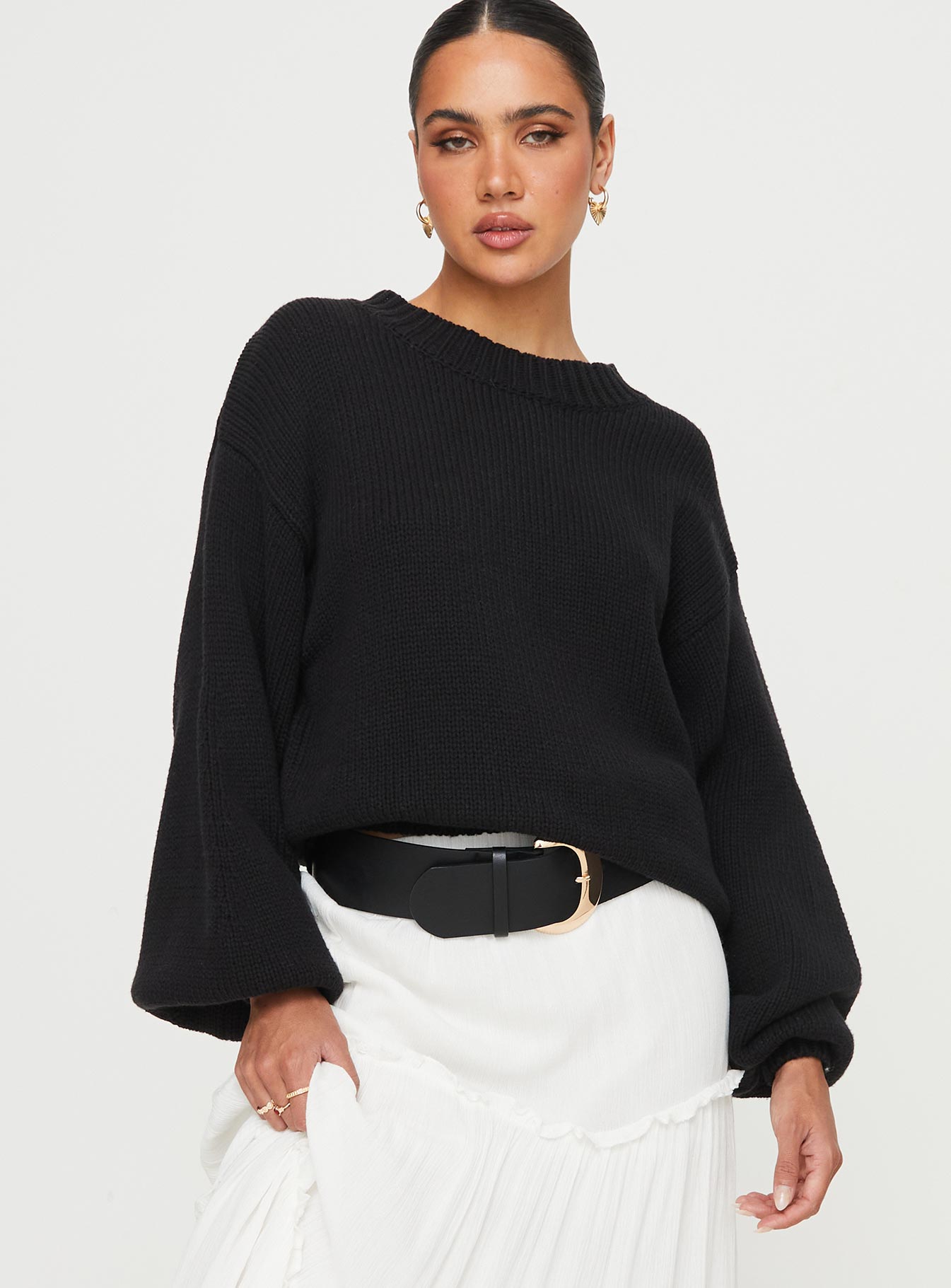 Long black knit outlet sweater