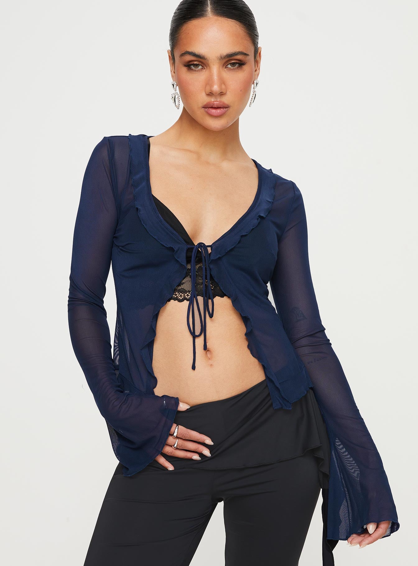 product Princess Polly Full Sleeves High Neck  Everly Long Sleeve Top Navy