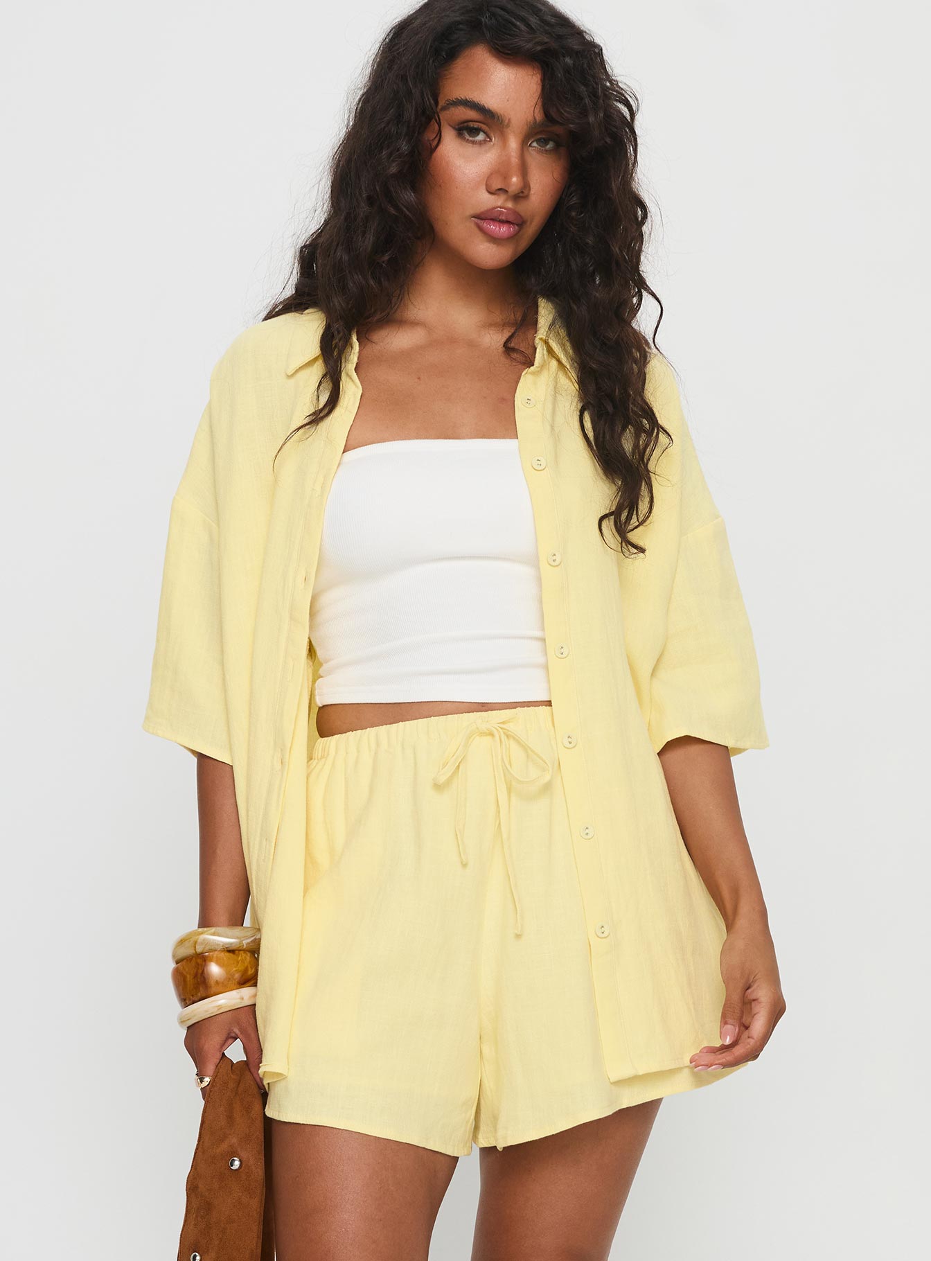 Peni Drawstring Linen Shorts Yellow