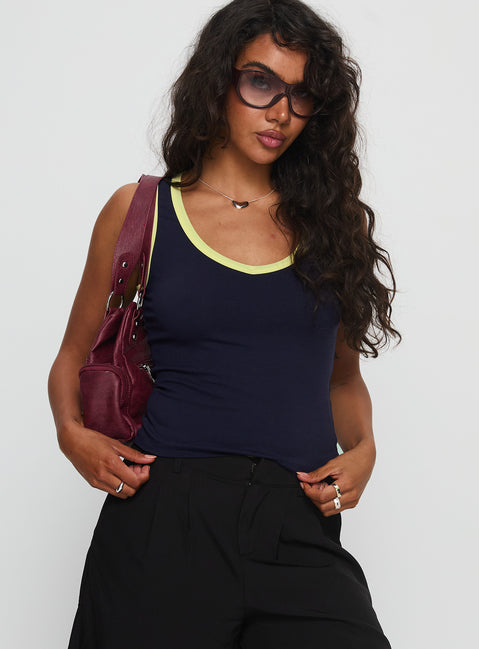 Elionne V Neck Contrast Top Navy / Yellow