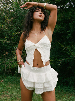 front view of model wearing Princess Polly Ruru Skort White High Waisted Shorts 