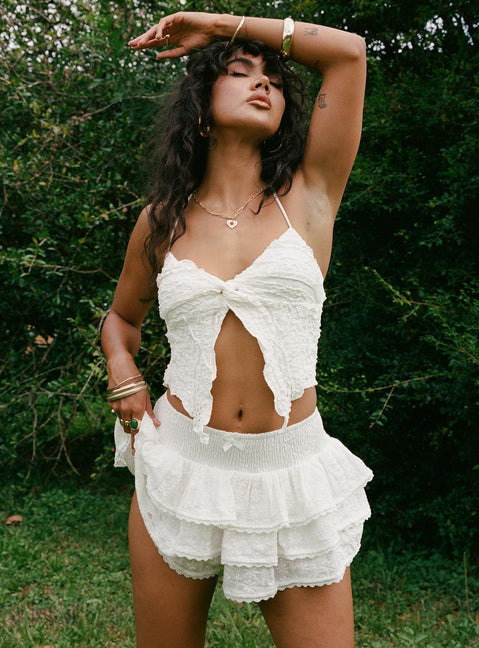 front view of model wearing Princess Polly Ruru Skort White High Waisted Shorts 