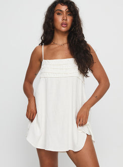 Every Breath Linen Shift Mini Dress White