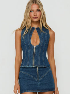 Capree Zip-Up-Oberteil aus Mid-Wash-Denim