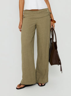 Featuring the Silver Moon Linen Blend Tie Pants Olive Green womens-regular-pants with high-rise detail Princess Polly