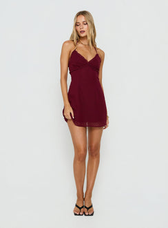 Angel Antics Halter Mini Dress Burgundy