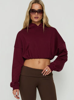 Mayse Bubble Hem Cropped Hoodie Cherry