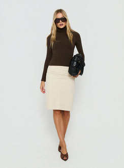 Enisa High Neck Long Sleeve Top Brown