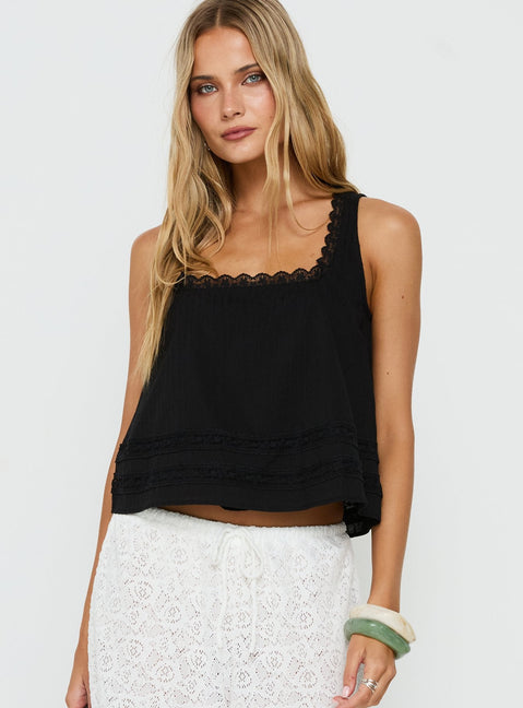 Alanah Lace Trim Top Black