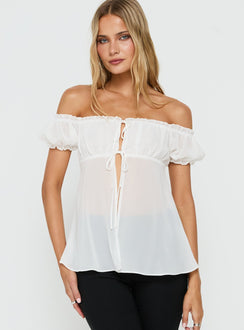 Elenah Chiffon Off Shoulder Babydoll Top White
