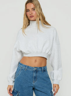Astridd 3/4 Zip Cropped Jumper Grey Marle