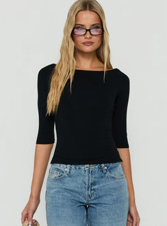 Daily Define Boatneck 3/4 Sleeve Top Black