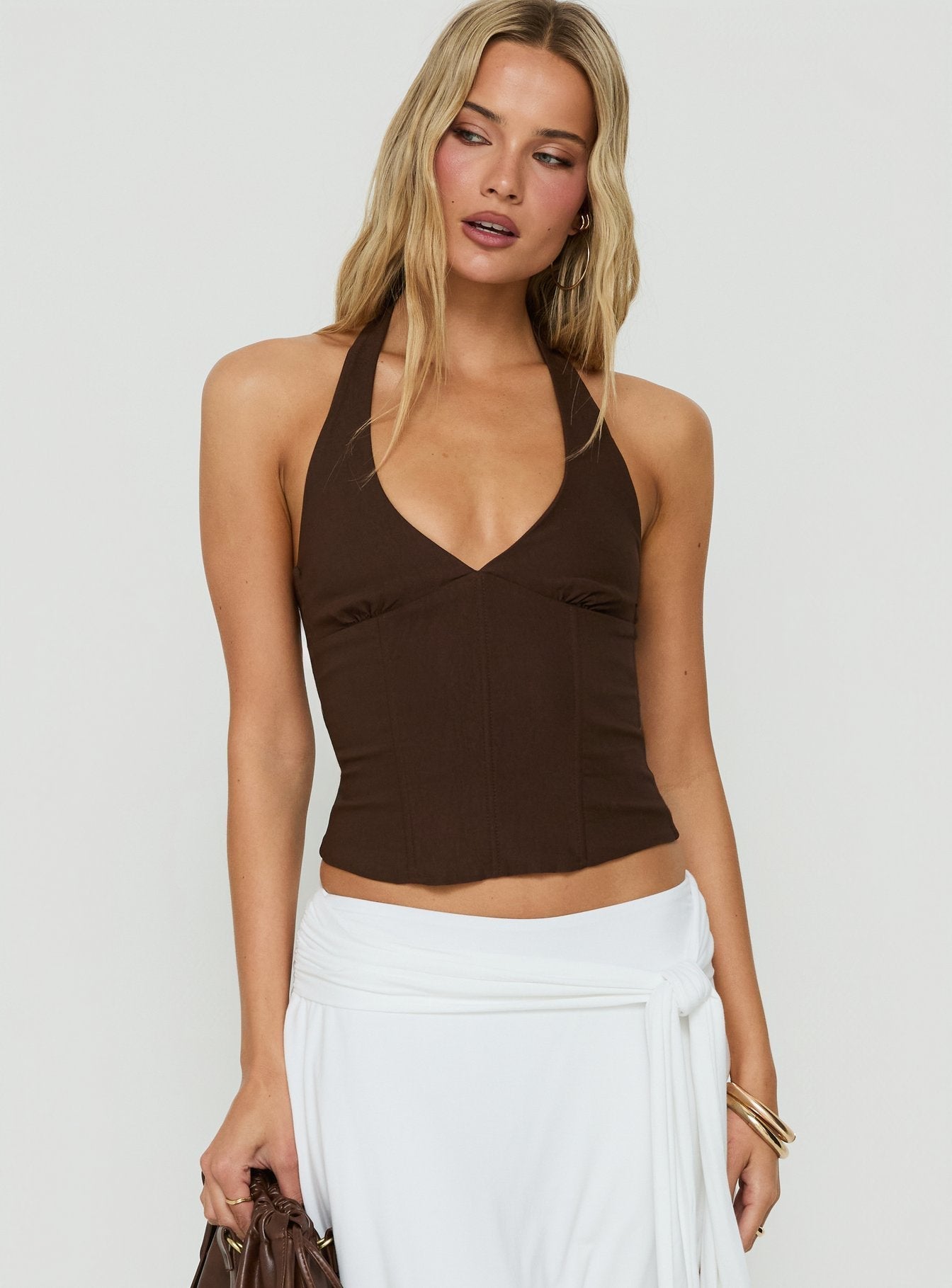 Sherah Halter Neck Korsett-Top Braun