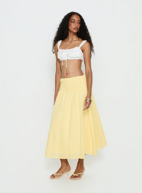Vence Ruched Maxi Skirt Lemon Yellow