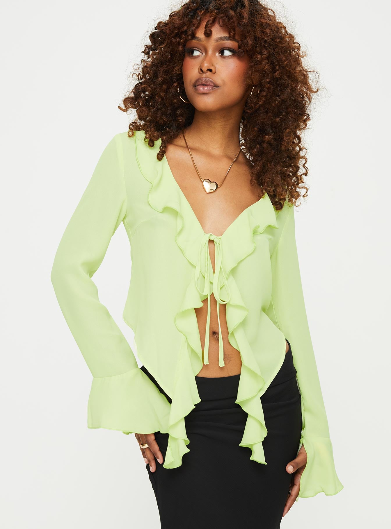 Green store ruffle shirt