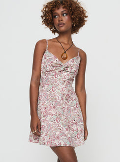 front view of model wearing Princess Polly Farrelli Mini Dress Multi / Paisley V-Neck 