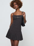 front view of model wearing Princess Polly Valletta Mini Dress Slate Square Neck 