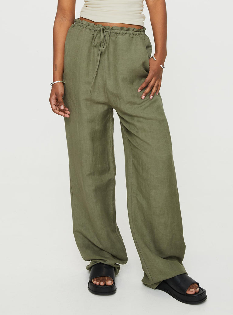 Front view of model wearing  front Princess Polly  La Palma Pants Khaki