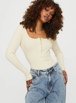 back view of model wearing Princess Polly Zuma Long Sleeve Bodysuit Beige Full Sleeves 