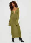 Princess Polly Scoop Neck  Balart Long Sleeve Maxi Dress Green