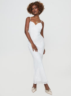 back view of model wearing Princess Polly Naeema Maxi Dress White Sweetheart Neckline 