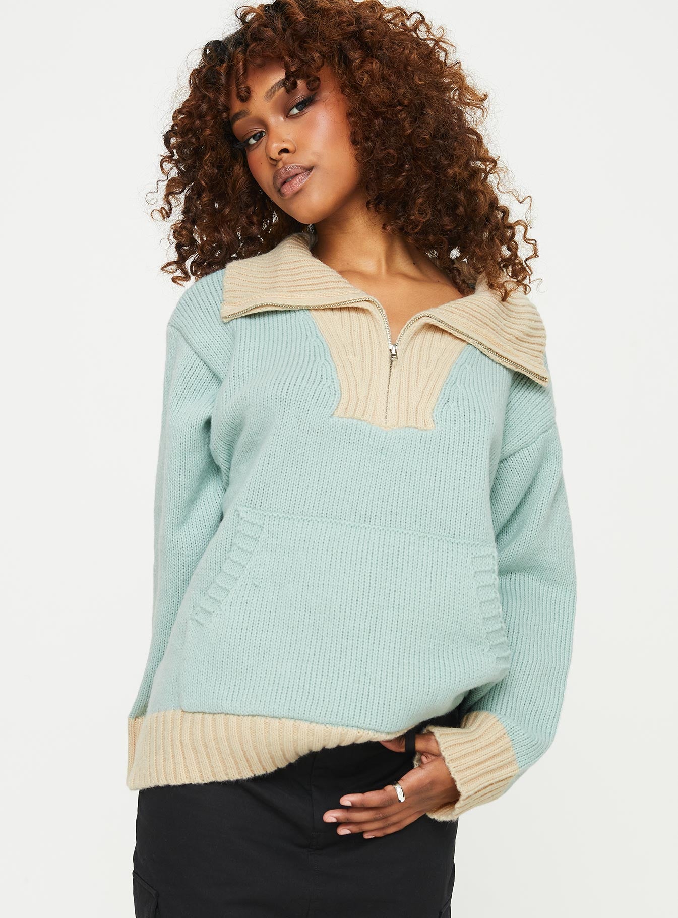 Mint green store sherpa pullover